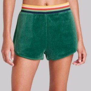 Mid-Rise Velour Track Shorts - Wild Fable Green S